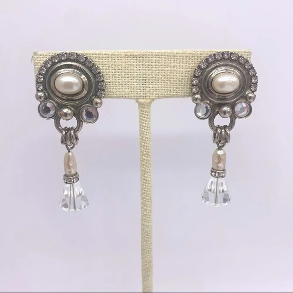 Sorrelli Vintage Crystal & Pearl Drop Clip Earrings - Picture 1 of 4